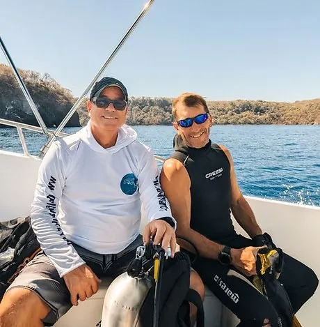 Stéphane and Pierre aboard their dive boat in Guanacaste