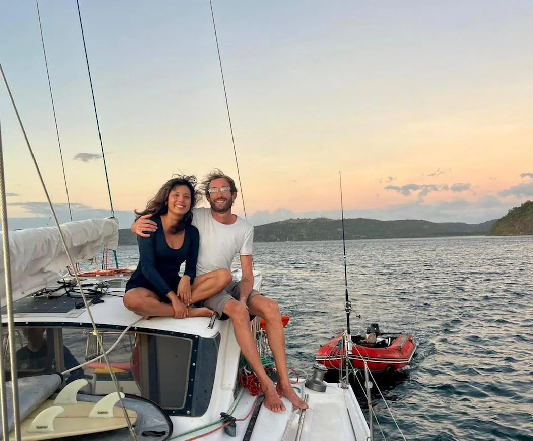 Michelle and Clément aboard their catamaran in Guanacaste