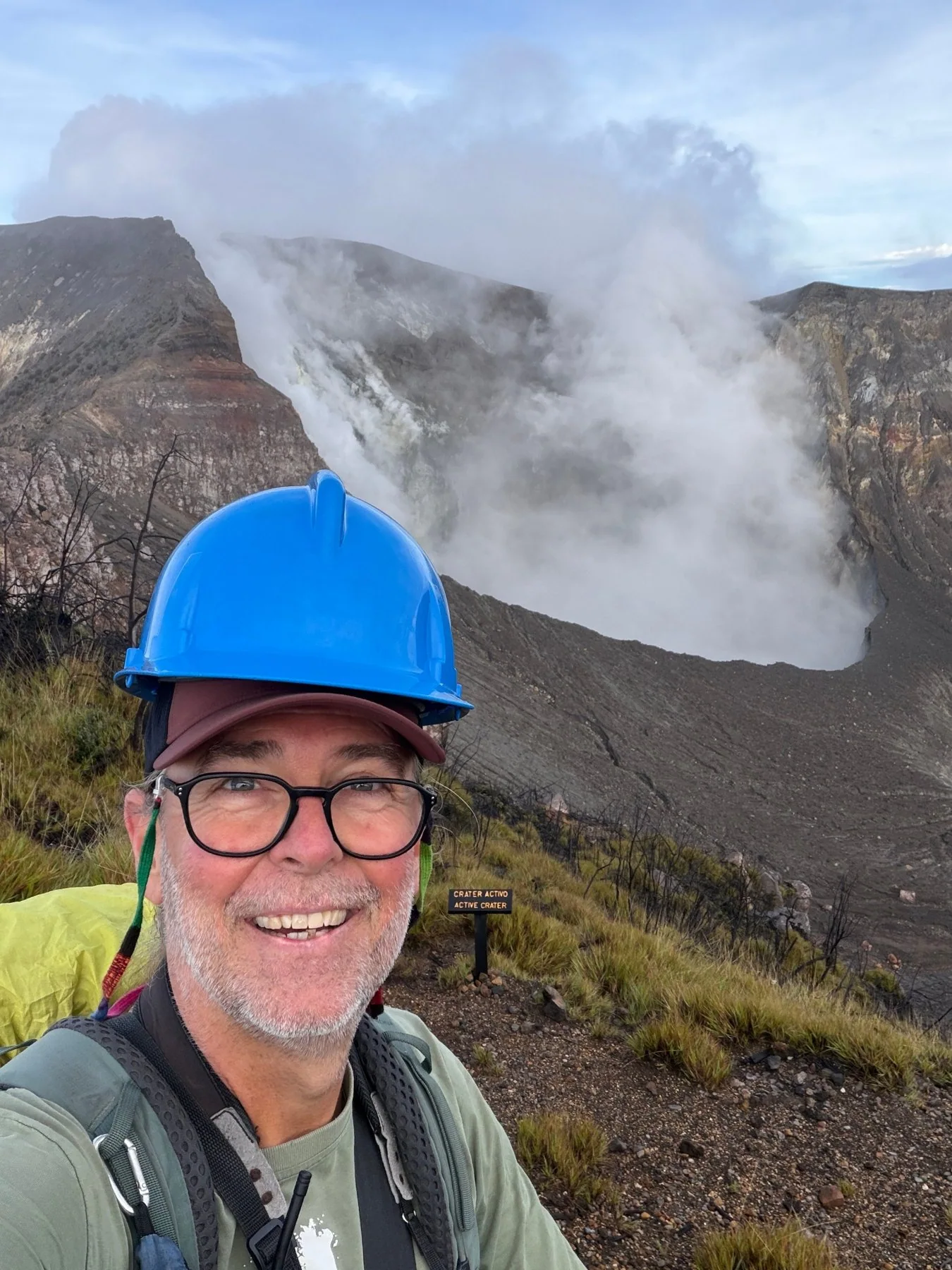 Patrick, certified private guide in Costa Rica, at an active volcanic crater